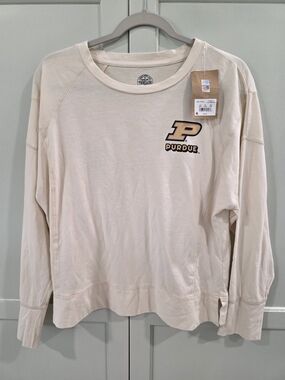 Cream Rivalry Threads 91 Women's Purdue Boilermakers Cropped Longsleeve Tunic T-